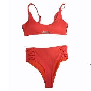 Tinibikini Orange Ribbed High Waisted Bikini
